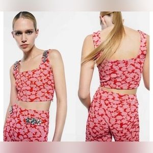 Zara floral jacqard crop top